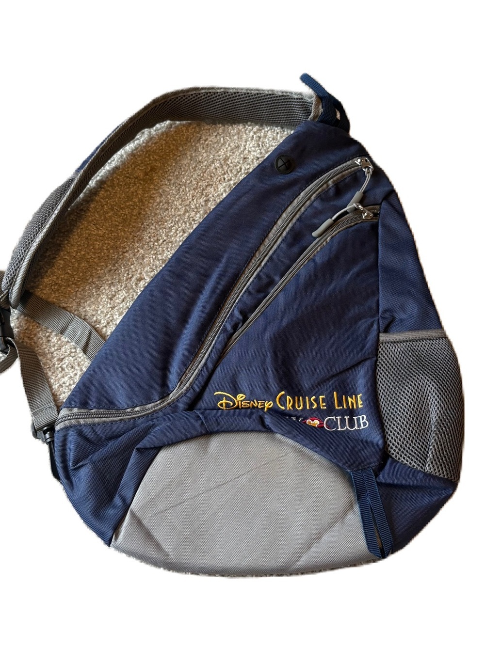 Disney Navy Gray Cruise Line Castaway Club Sling Backpack Book Bag One Shoulder